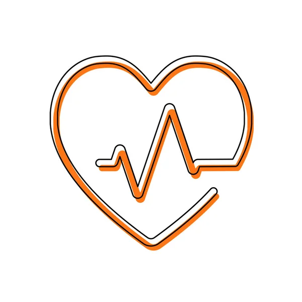心脏和脉搏线 一行样式 带有薄轮廓的线性图标 由黑色薄轮廓和橙色组成的独立图标在不同的图层上移动填充 白色背景 — 图库矢量图片