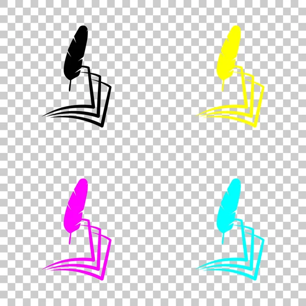羽毛和纸 简单的剪影 透明背景上的彩色 Cmyk 图标集 — 图库矢量图片