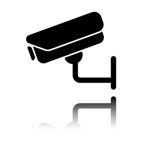 Caméra Sécurité Icône Technologique Icône Noire Avec Réflexion Miroir Sur — Image vectorielle