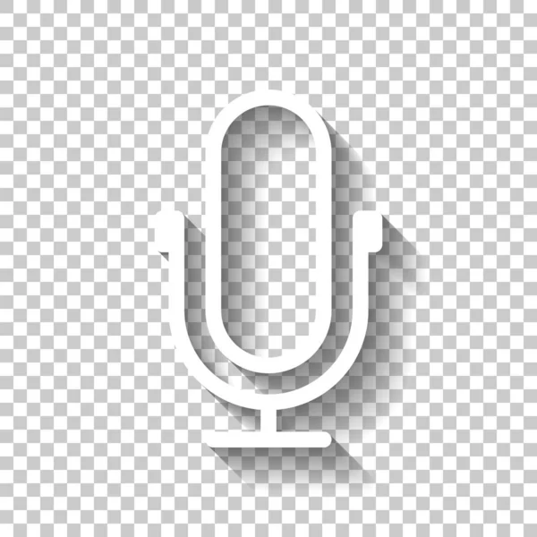 Simple Icône Microphone Ligne Contour Fin Icône Blanche Avec Ombre — Image vectorielle