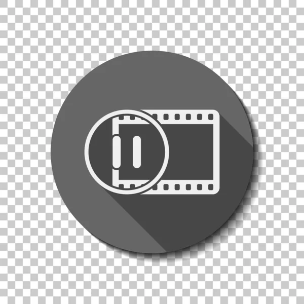 Movie Strip Pause Symbol Circle Simple Silhouette White Flat Icon — Stock Vector