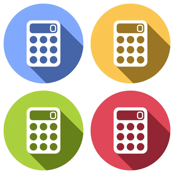 Simple Calculator Icon Set White Icons Long Shadow Blue Orange — Stock Vector