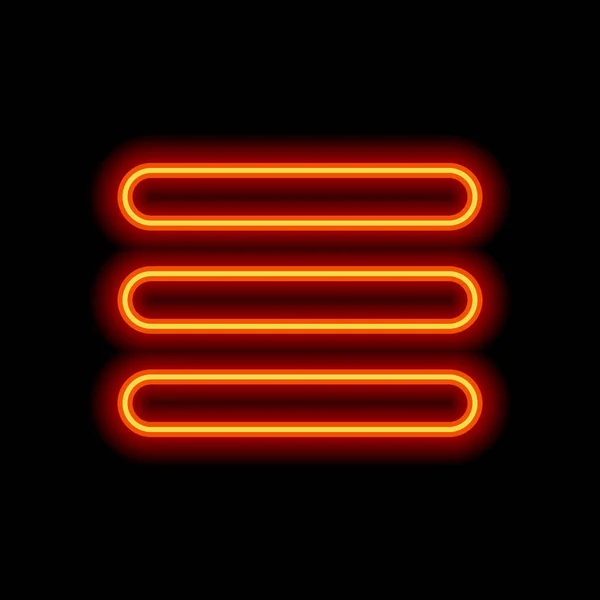 Hamburger Menu Web Icoon Oranje Neon Stijl Zwarte Achtergrond Lichte — Stockvector