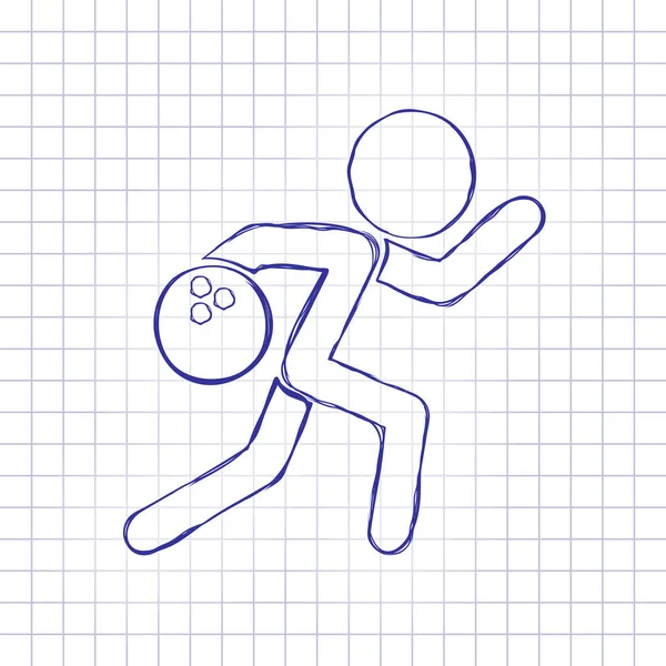 Man Bowlen Pictogram Uitvoeren Hand Getekende Afbeelding Papier Vel Blauwe — Stockvector