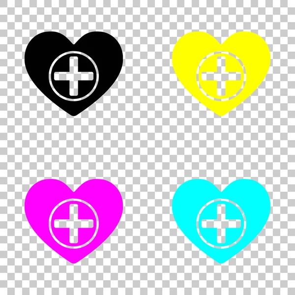 Сердце Медицинский Крест Простая Иконка Цветной Набор Иконок Cmyk Прозрачном — стоковый вектор