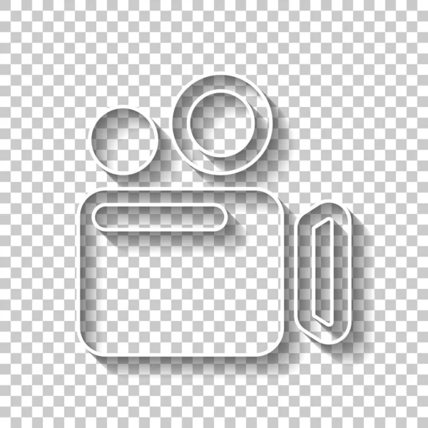 Einfache Videokamera Symbol Weißes Umrissschild Mit Schatten Auf Transparentem Hintergrund — Stockvektor