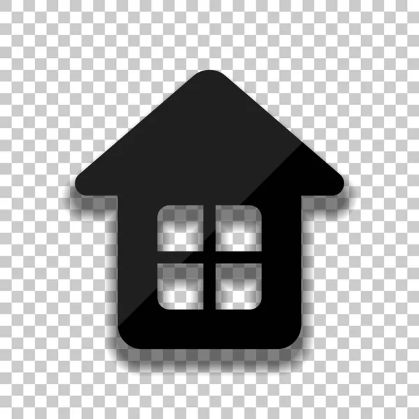 Simple House Icon Black Glass Icon Soft Shadow Transparent Background — Stock Vector