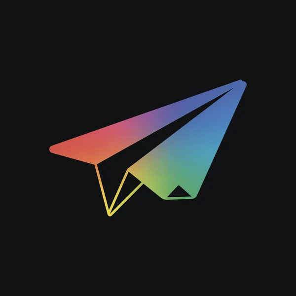 Avión Papel Planeador Origami Color Arco Iris Fondo Oscuro — Vector de stock