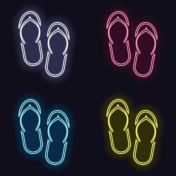 Plaj terlikleri. Flip flop simgesi. Neon işareti kümesi. Koyu arka plan üzerinde casino tarzı. Seamless modeli