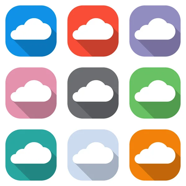 Εικονίδιο Σύννεφου Σετ Λευκά Εικονίδια Στα Χρωματιστά Τετράγωνα Για Εφαρμογές — Διανυσματικό Αρχείο