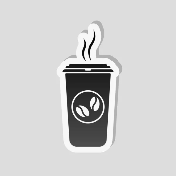 Bir Fincan Sıcak Kahve Simgesi Etiket Tarzı Ile Beyaz Gri — Stok Vektör