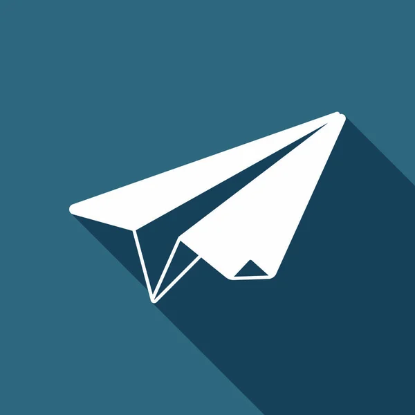 Avião Papel Origami Planador Ícone Plano Branco Com Sombra Longa — Vetor de Stock