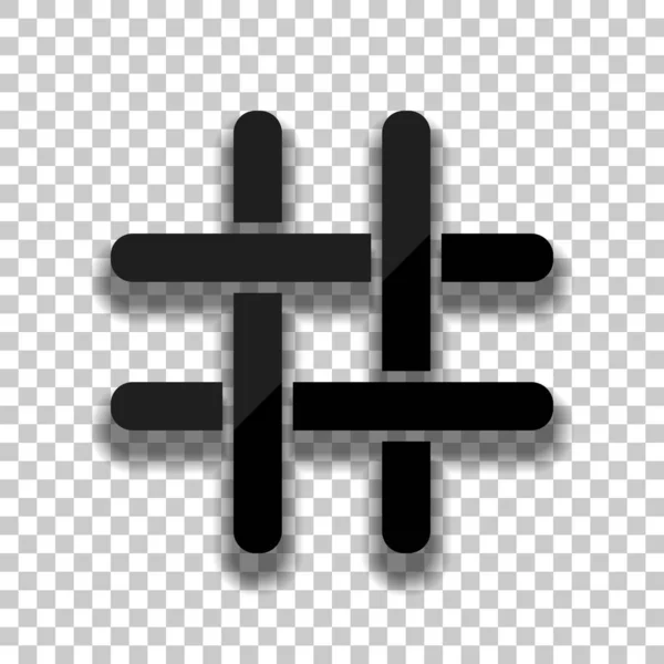 Ícone Hashtag Ícone Vidro Preto Com Sombra Suave Fundo Transparente — Vetor de Stock