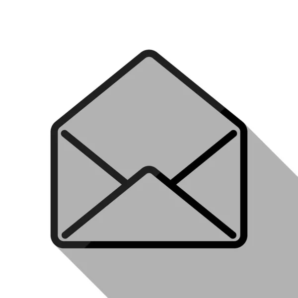 Mail Ícone Aberto Objeto Preto Com Sombra Longa Fundo Branco — Vetor de Stock