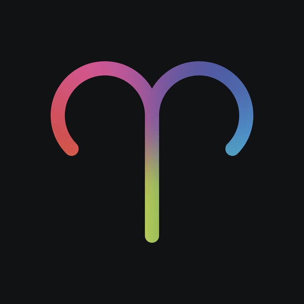 Astrological sign. Aries simple icon. Rainbow color and dark background