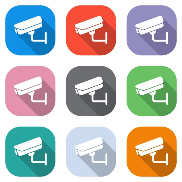 Cámara Seguridad Icono Tecnología Conjunto Iconos Blancos Cuadrados Colores Para — Vector de stock