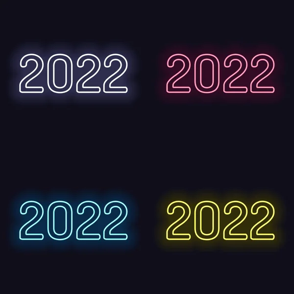 2022数字图标 新年快乐 一套霓虹灯标志 黑暗背景上的赌场风格 无缝模式 — 图库矢量图片