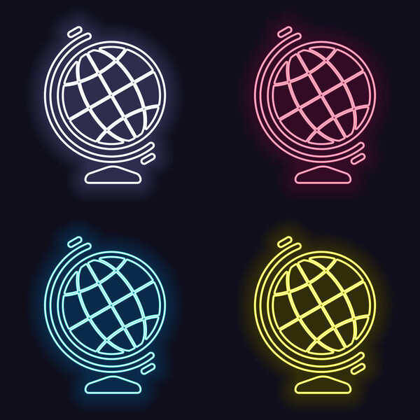 Simple globe symbol. Linear icon. Set of neon sign. Casino style on dark background. Seamless pattern