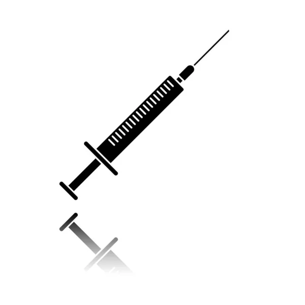 Ikona Strzykawki Czarna Ikona Odbicie Lustrzane Białym Tle — Wektor stockowy