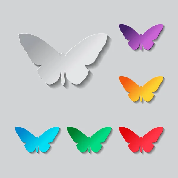 Butterfly Icon Paper Style Colored Set — Stock Vector