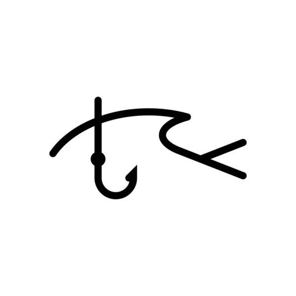 Логотип Рыба Крюк Иконка Одной Строки Линейный Символ Черный Значок — стоковый вектор