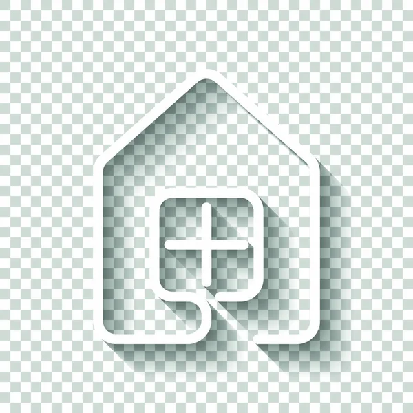 Huis Met Vensterpictogram Lijnstijl Witte Icoon Met Schaduw Transparante Achtergrond — Stockvector