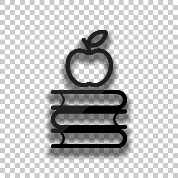 Яблоко Книгах Логотип Знаний Значок Черного Стекла Мягкой Тенью Прозрачном — стоковый вектор