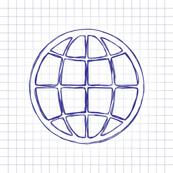 Glóbus Planeta Jednoduchá Silueta Ručně Nakreslený Obrázek List Papíru Modrý — Stockový vektor