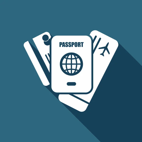 Passeport Billet Carte Crédit Concept Voyage Aérien Icône Plate Blanche — Image vectorielle