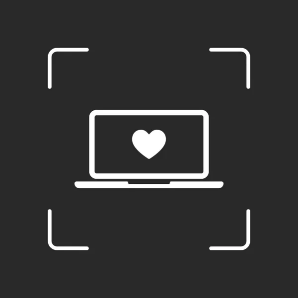 Ноутбук Ноутбук Сердцем Экране Простая Иконка Белый Объект Камере Автофокус — стоковый вектор