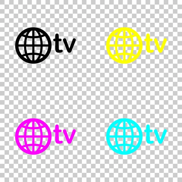 媒体和电视 地球仪和电视领域 透明背景上的彩色 Cmyk 图标集 — 图库矢量图片