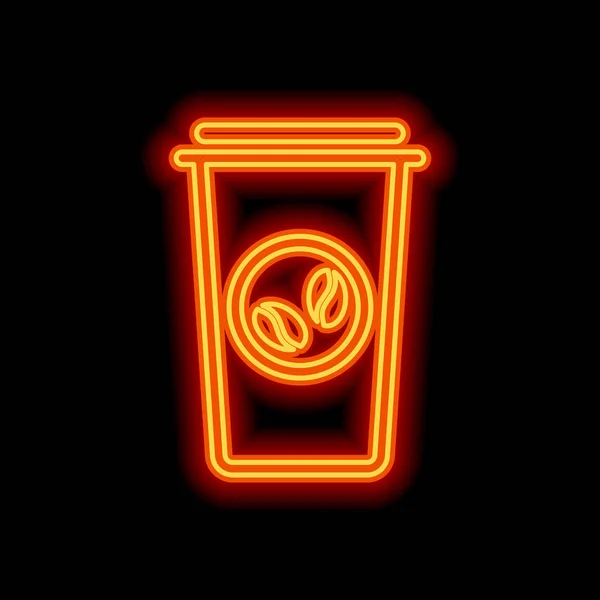 Koffiekopje Koffie Gaan Eenvoudige Lineaire Pictogram Dunne Overzicht Oranje Neon — Stockvector