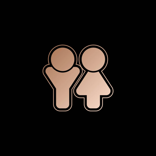 Набор мужских и женских символов. Простая иконка. Красное золото стиль на черном фоне
