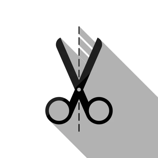 Значок Ножниц Черный Объект Длинной Тенью Белом Фоне — стоковый вектор