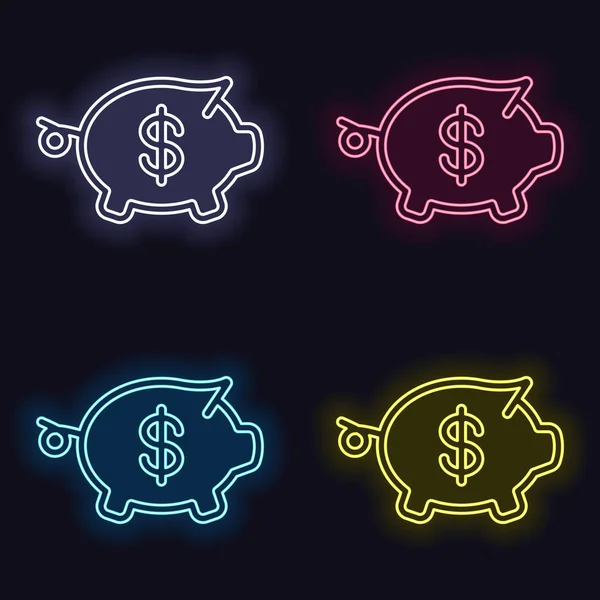 Piggy Bank Dollar Symbol Business Icon Set Neon Sign Casino — Stock Vector