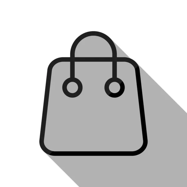 Icono Bolsa Compras Esquema Lineal Delgado Objeto Negro Con Sombra — Vector de stock