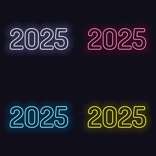 Ikon Nomor 2025 Selamat Tahun Baru Set Tanda Neon Gaya - Stok Vektor
