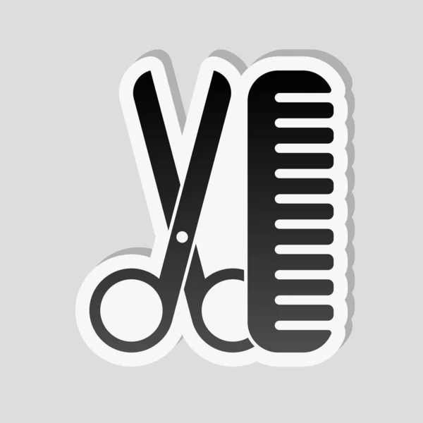 Scissors Hairbrush Tools Barber Sticker Style White Border Simple Shadow — Stock Vector