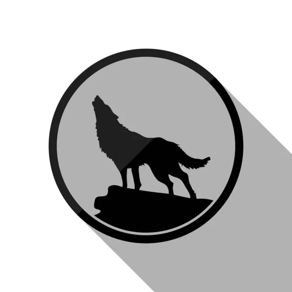 オオカミ シンプルなアイコン 白い背景上の長い影と黒い物体 — ストックベクタ