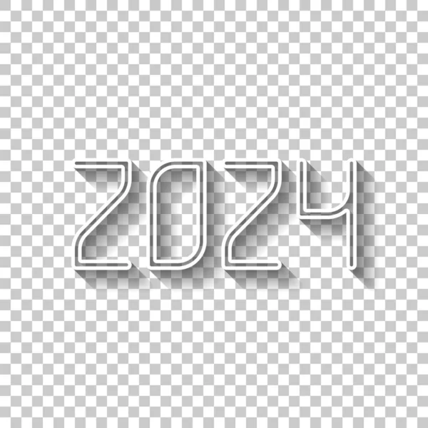 Číslo Ikony 2024 Šťastný Nový Rok Bílý Obrys Symbol Stínem — Stockový vektor
