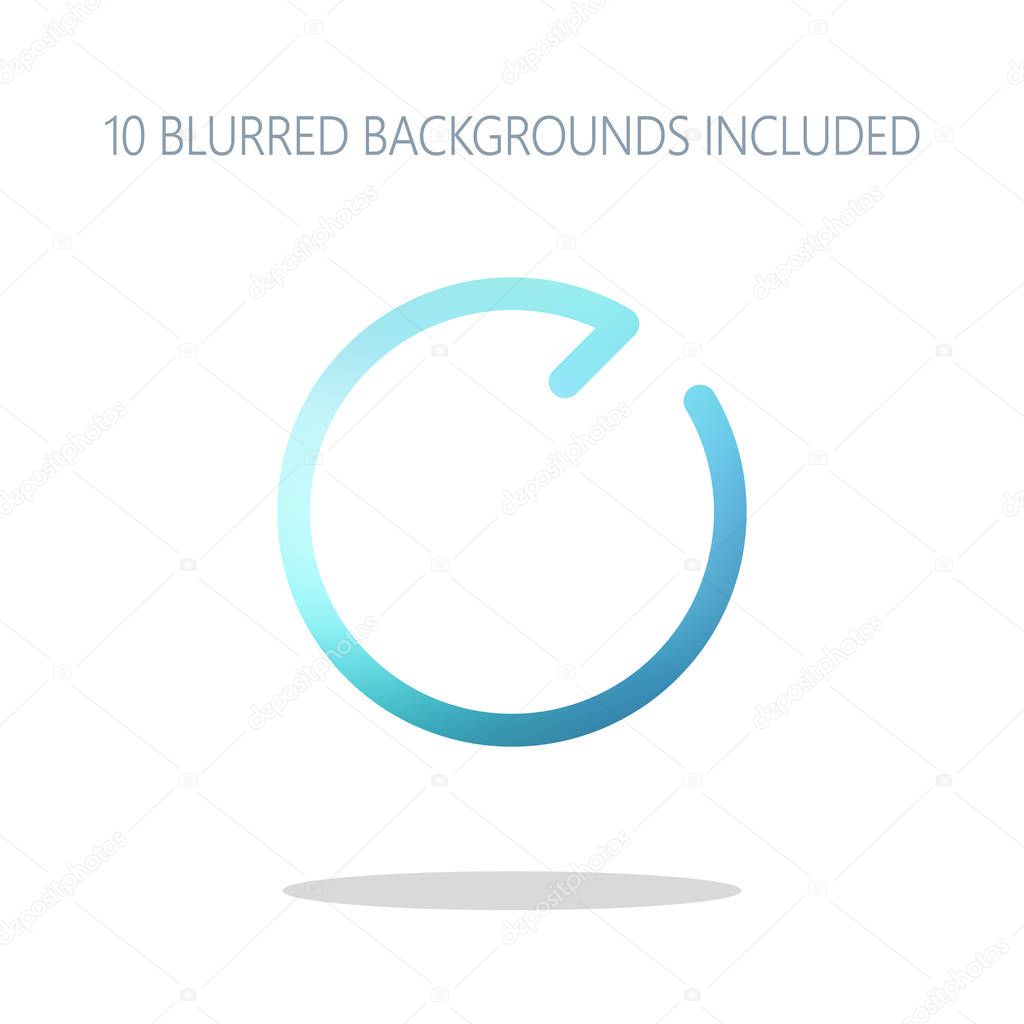 Simple arrow, update, reload, clockwise direction, forward. Navigation icon. Linear symbol with thin line. One line style. Colorful logo concept with simple shadow on white. 10 different blurred backgrounds included
