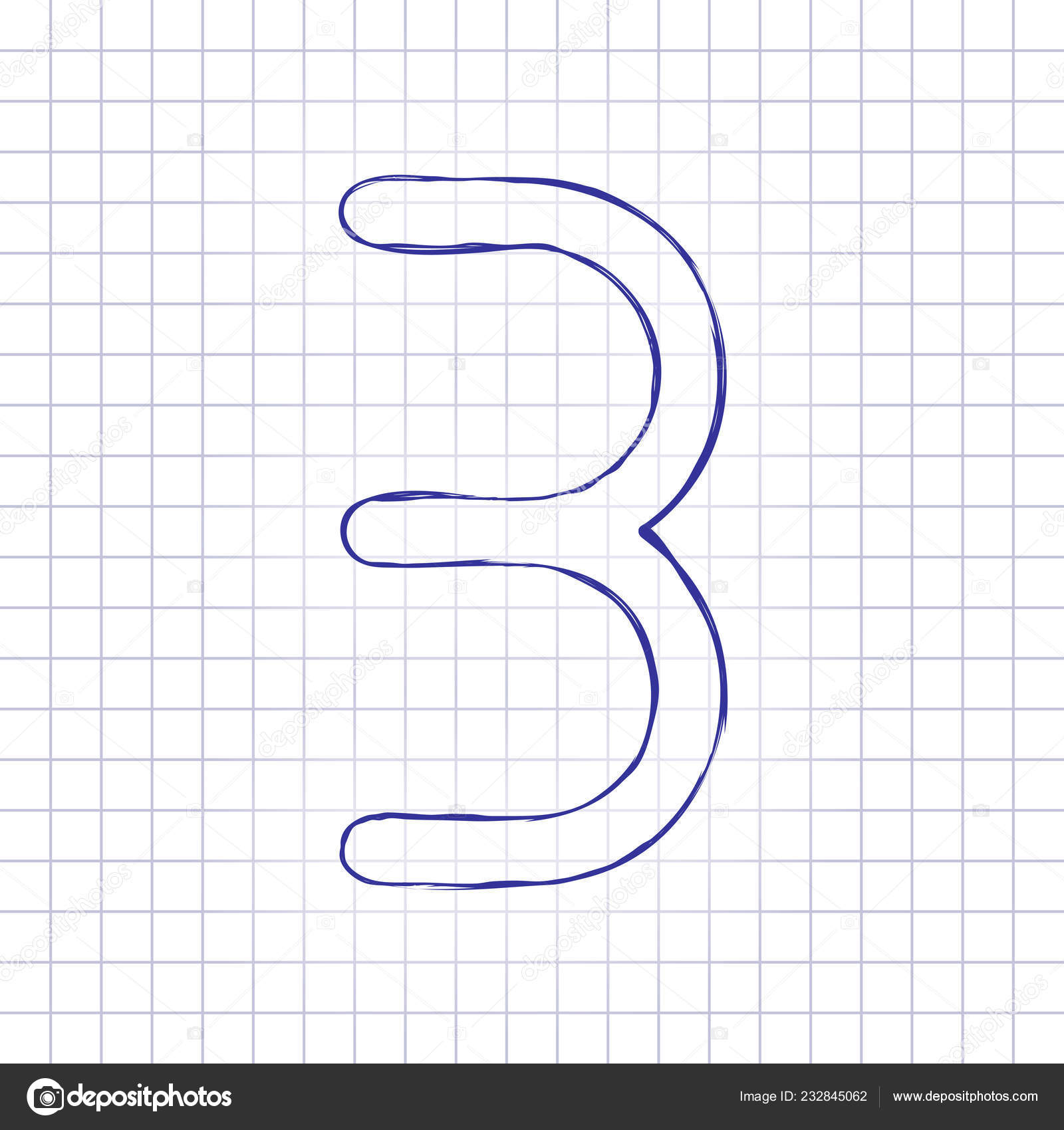 Number Three Numeral Simple Letter Hand Drawn Picture Paper