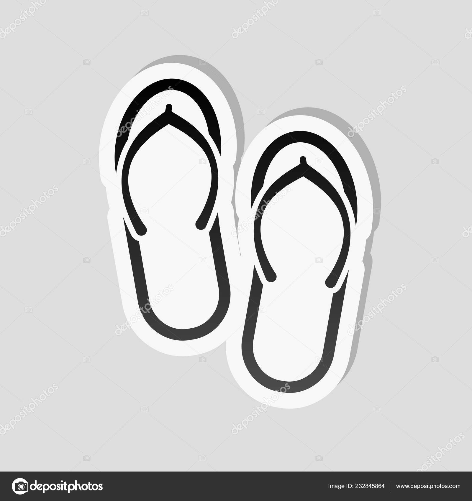 Beach Slippers Flip Flops Icon Sticker Style White Border Simple