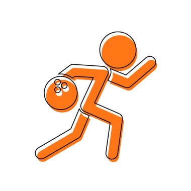 adam, simge Bovling çalıştırıyor. İzole simge siyah ince dağılımı ve farklı katmanlarda doldurma taşındı turuncu oluşan. Beyaz arka plan