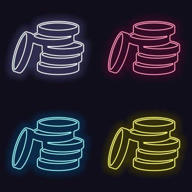 Sikke yığını simgesi. Neon işareti kümesi. Koyu arka plan üzerinde casino tarzı. Seamless modeli