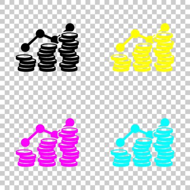 Sikke yığını, ekonomi büyür. Cmyk simgeleri şeffaf arka plan üzerinde renkli dizi
