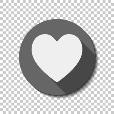 Basit kalp simgesi. Saydam arka plan üzerinde bir dairede uzun gölge beyaz düz simgesi