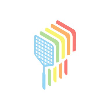 Sinek sineklik simgesi. Beyaz arka plan üzerinde renkli izometrik simgeler yığını