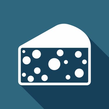 bir parça peynir simgesi. Uzun Gölge arka plan üzerinde beyaz düz simgesi