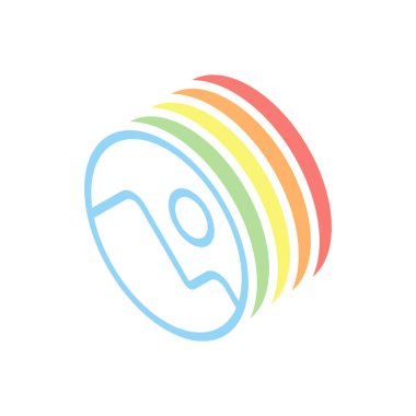 Basit resim simgesi. Doğrusal sembol, ince anahat. Beyaz arka plan üzerinde renkli izometrik simgeler yığını